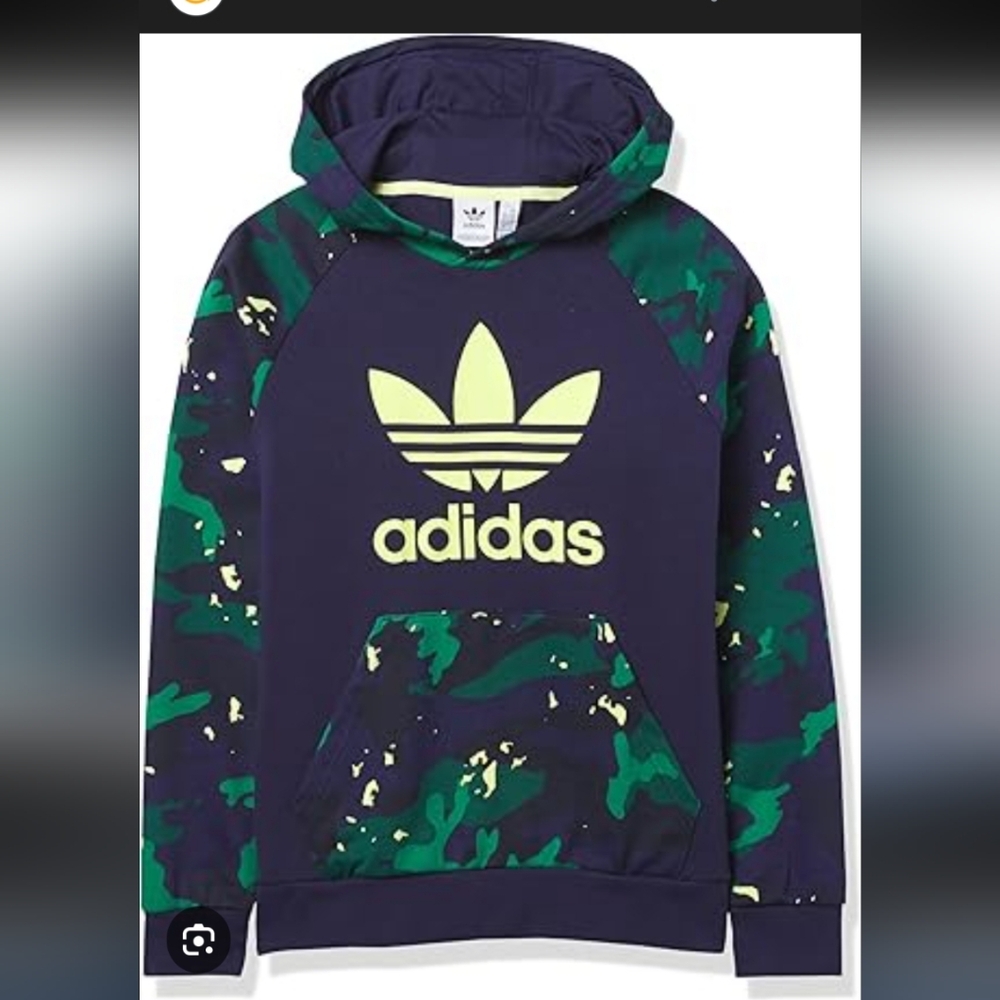 Adidas Navy and Green Camo Hoodie